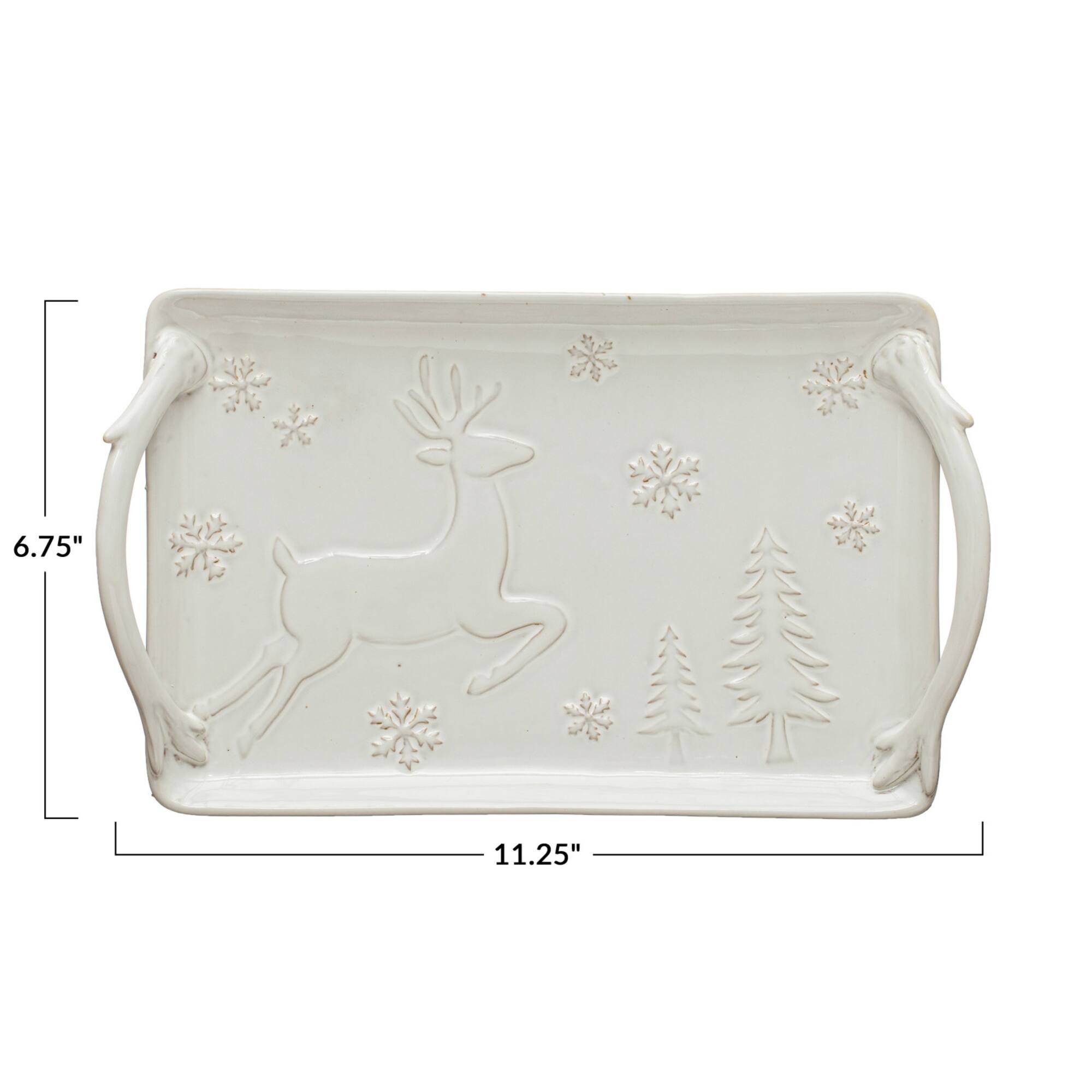 Hello Honey® 11" White Christmas Debossed Stoneware Tray